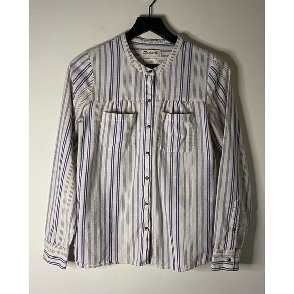 Madewell Cream/Blue Striped Button Front Top S - Picture 1 of 6